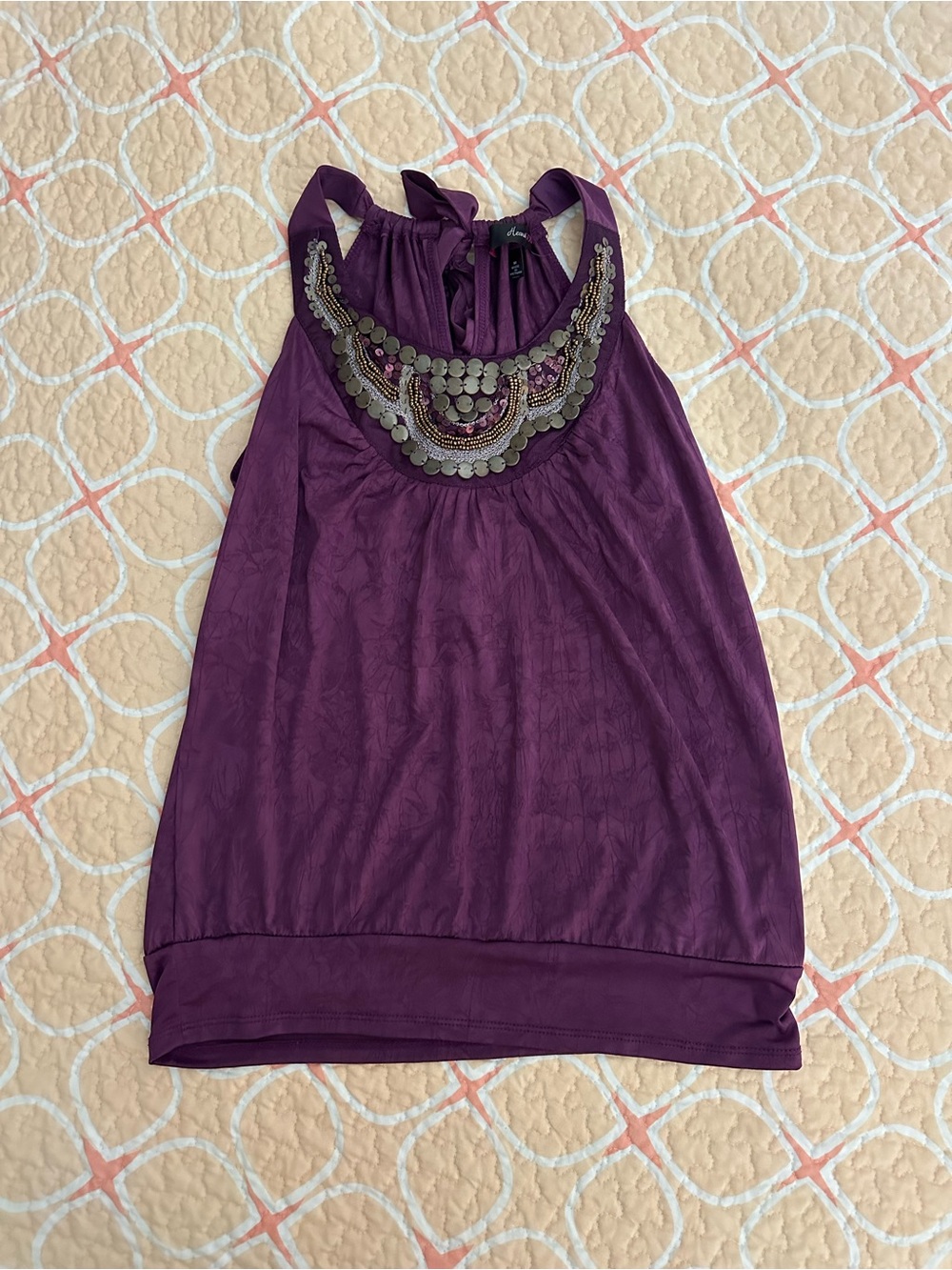HeartSoul Purple Beaded Tank Top with Coin Embellishment